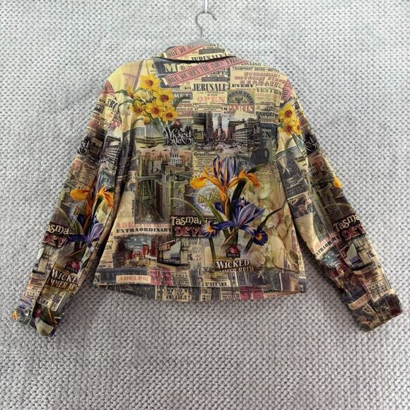 VTG Impulse California Jacket Women M Yellow Cityscape Button Front Long Sleeve - Picture 6 of 12